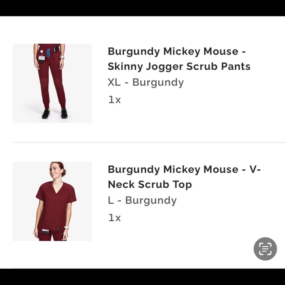 Disney edition, Figs burgundy Skinny Scrub Pants